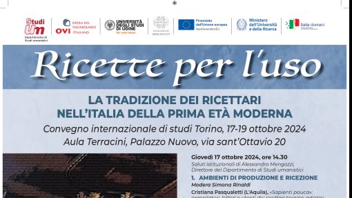 Convegno internazionale di Studi: &quot;Ricette per l&#039;uso. La tradizione dei ricettari nell&#039;Italia della prima età moderna&quot;