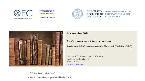 Seminario OEC (Osservatorio sulle Edizioni Critiche):  &quot;Fasti e miserie della recensione&quot;