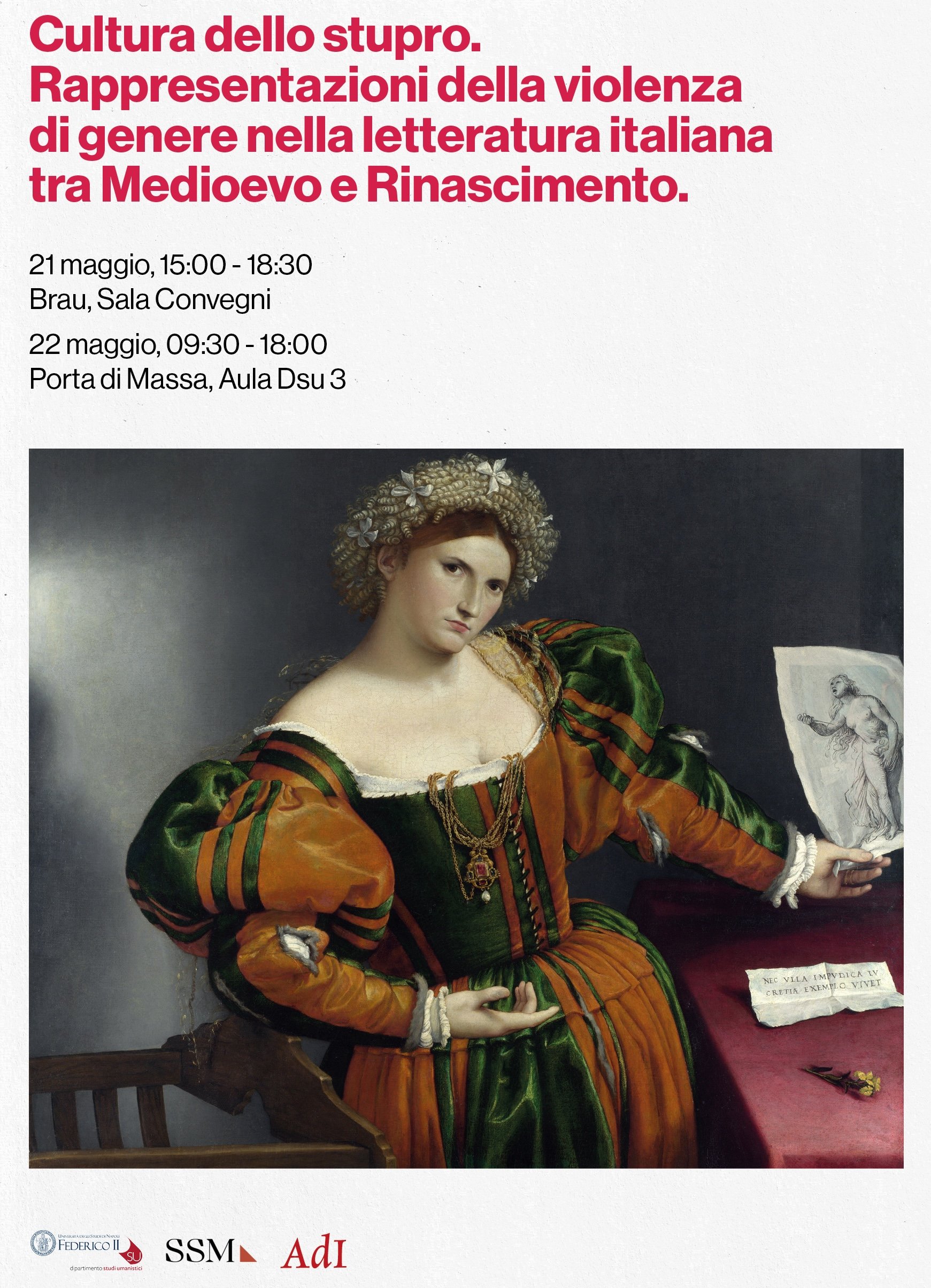 Convegno per giovani studiosi: "Cultura dello stupro. Rappresentazioni della violenza di genere nella letteratura italiana tra Medioevo e Rinascimento"