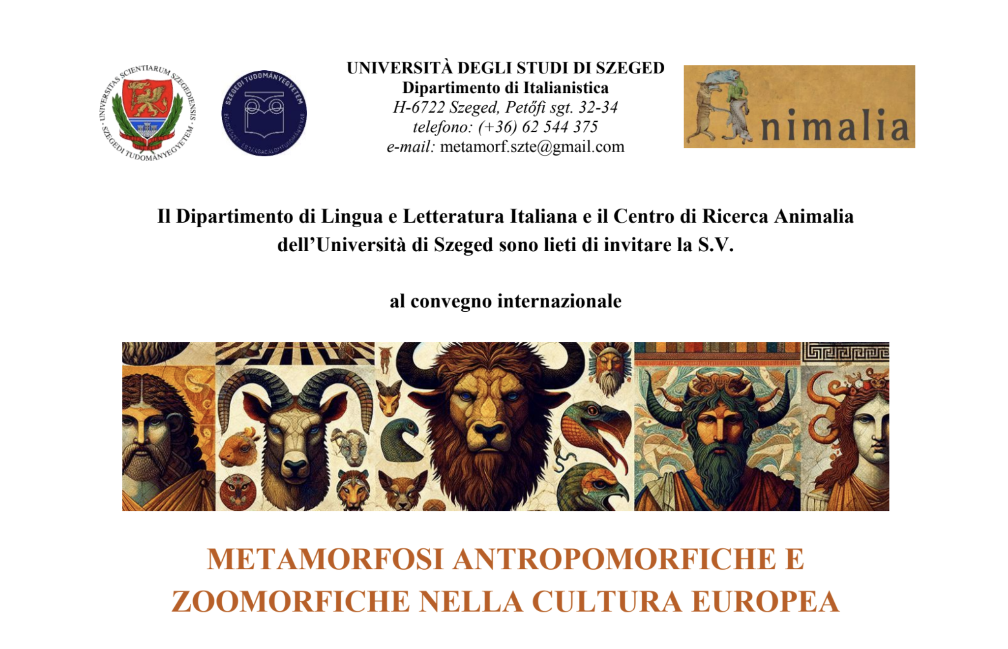 Cfp Convegno "Metamorfosi antropomorfiche e zoomorfiche nella cultura europea"