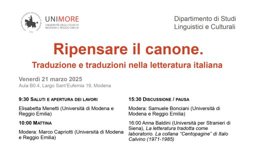 Seminario: &quot;Ripensare il canone. Traduzione e traduzioni nella letteratura italiana&quot;