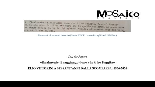 CFP &quot;«finalmente ti raggiungo dopo che ti ho fuggita» ELIO VITTORINI A SESSANT’ANNI DALLA SCOMPARSA: 1966-2026&quot;