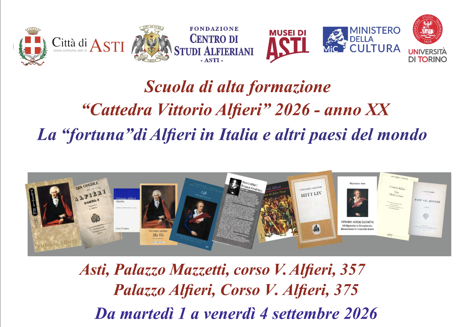 Scuola di alta formazione  “Cattedra Vittorio Alfieri” 2026 - anno XX