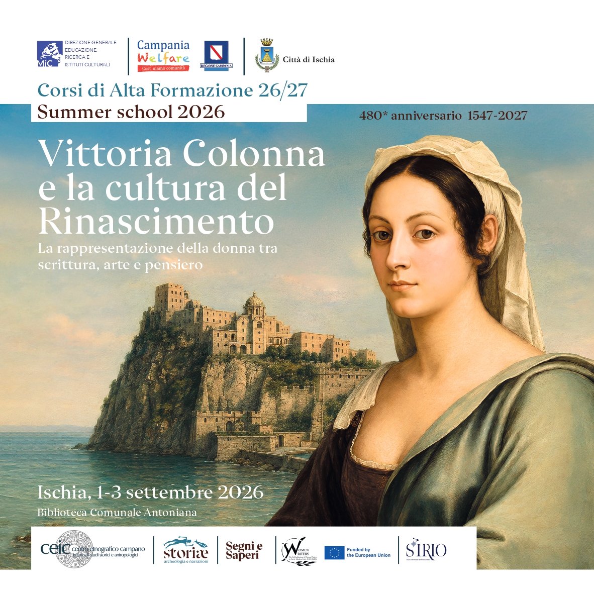 Summer school 2026: "Vittoria Colonna e la cultura del Rinascimento. La rappresentazione della donna tra scrittura, arte e pensiero"