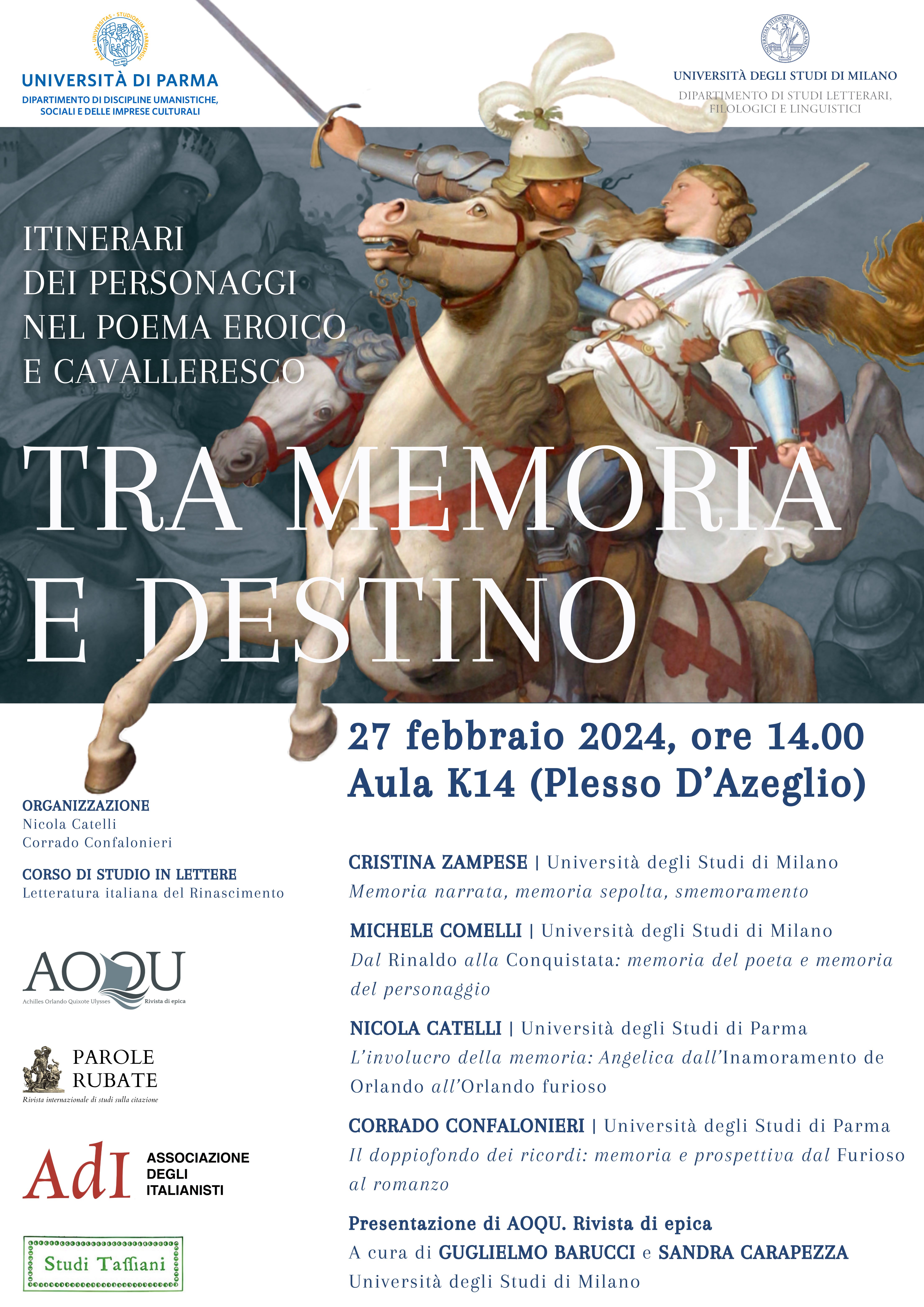 Seminario &quot;Tra memoria e destino. Itinerari dei personaggi nel poema eroico e cavalleresco&quot;