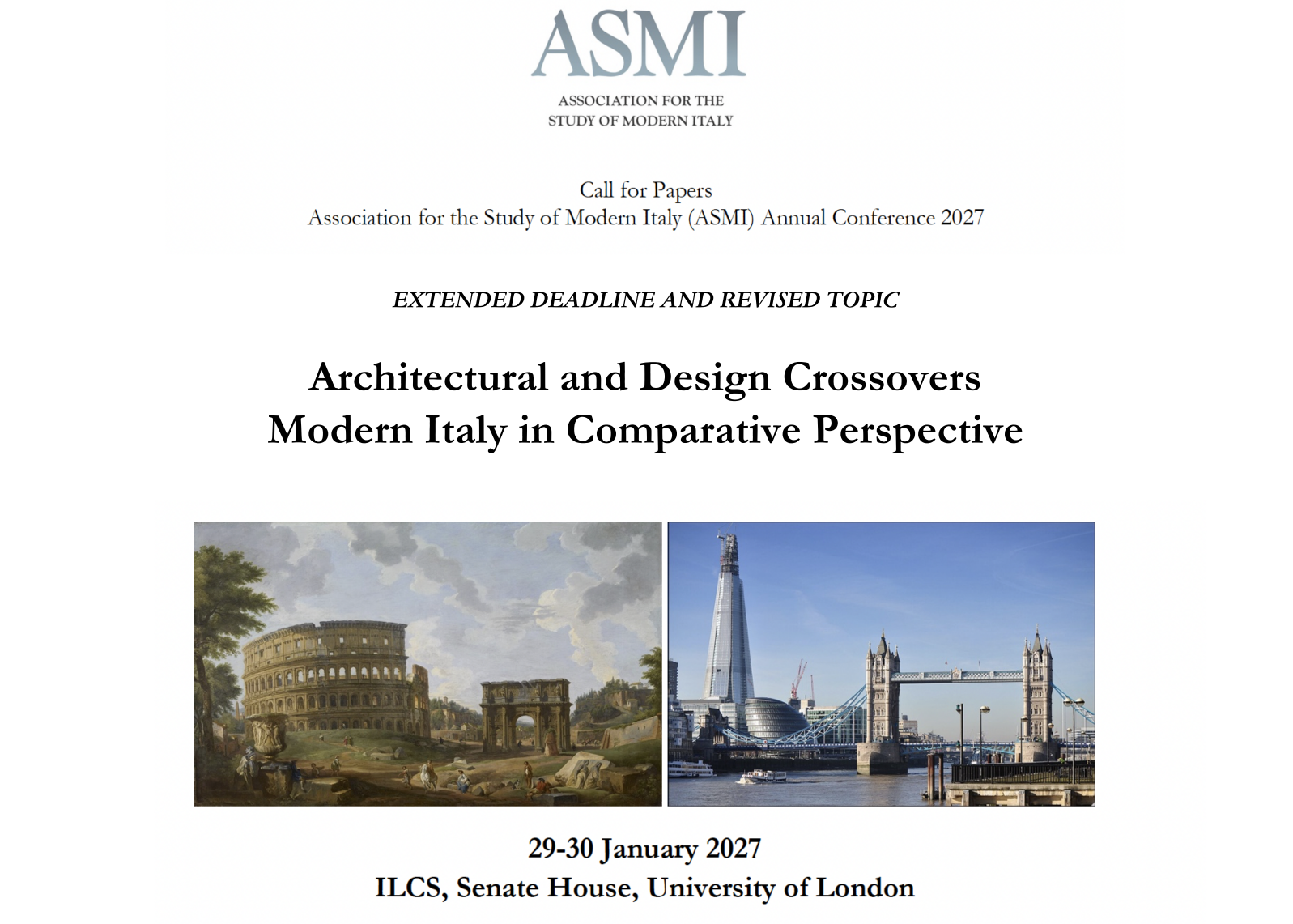 Cfp "Architectural and Design Crossovers between Modern Italy and Britain" (ASMI Annual Conference 2027)