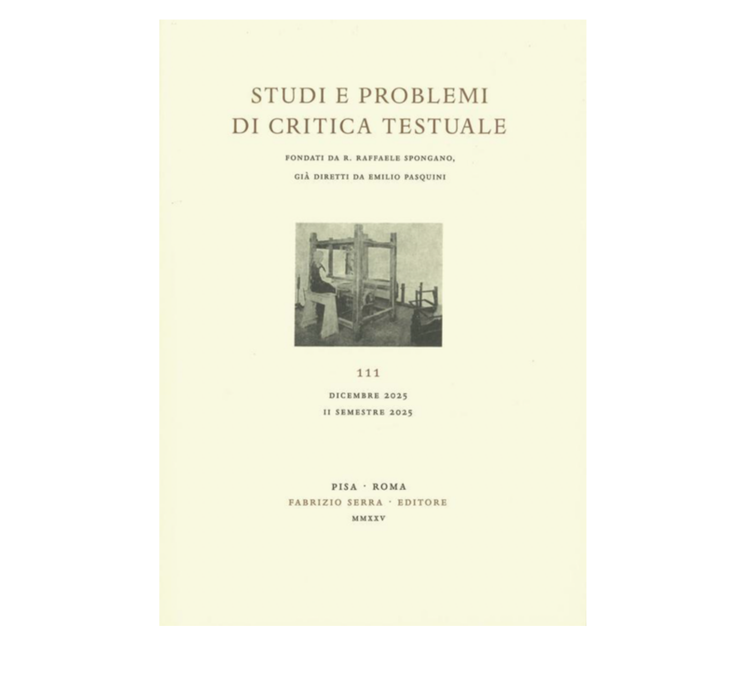 Presentazione n. 111 della rivista «Studi e Problemi di Critica Testuale»