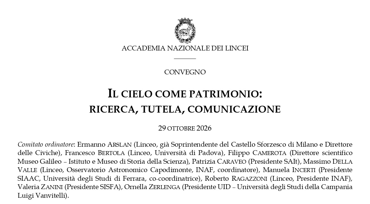 Convegno - Accademia Nazionale dei Lincei: "Il cielo come patrimonio: ricerca, tutela, comunicazione"