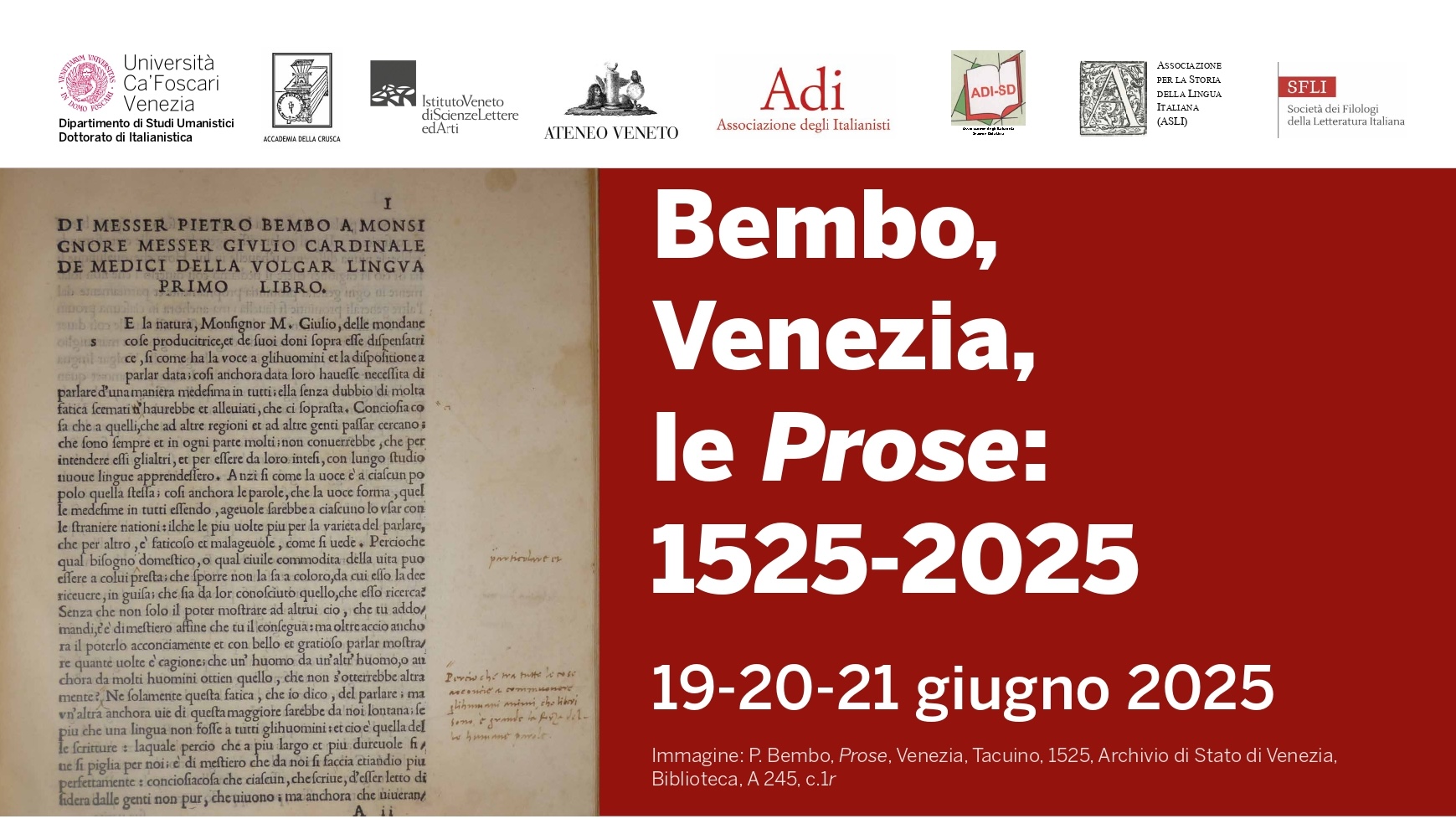 Convegno &quot;Bembo, Venezia, le Prose: 1525-2025&quot;